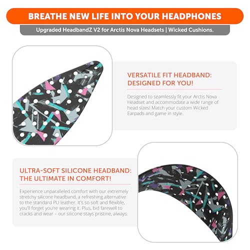 WC HeadbandZ Arctis Nova V2 – Verbessertes, breites Silikon-Kopfband, kompatibel mit Arctis Nova Headsets von Wicked Cushions | Breiteres, gewichtsverteilendes Design | 90's Black Bild 4