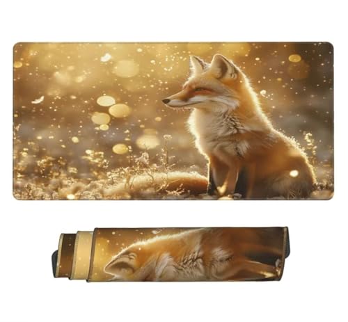 Mauspad XXL 1000x500mm, Gold Mousepad XXL Mauspad Gaming Fuchs Mouse Pad mit Genähten Kanten, Rutschfest und Wasserabweisend Schreibtisch Unterlage Groß Desk Mat für Tastatur und Maus -MP630 Bild 2