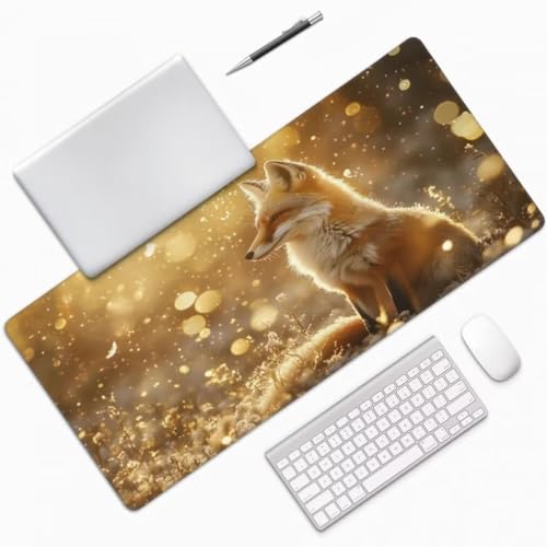 Mauspad XXL 1000x500mm, Gold Mousepad XXL Mauspad Gaming Fuchs Mouse Pad mit Genähten Kanten, Rutschfest und Wasserabweisend Schreibtisch Unterlage Groß Desk Mat für Tastatur und Maus -MP630 Bild 3