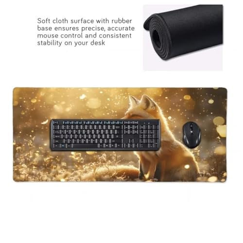 Mauspad XXL 1000x500mm, Gold Mousepad XXL Mauspad Gaming Fuchs Mouse Pad mit Genähten Kanten, Rutschfest und Wasserabweisend Schreibtisch Unterlage Groß Desk Mat für Tastatur und Maus -MP630 Bild 6