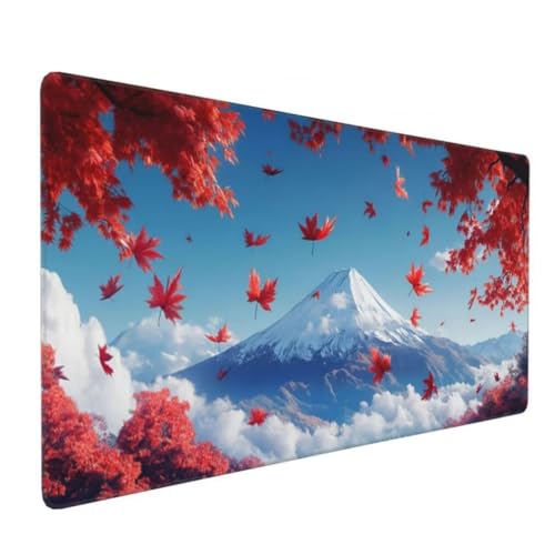 Mauspad XXL 1000x500mm, Fuji Mousepad XXL Mauspad Gaming Herabgefallene Blätter Mouse Pad mit Genähten Kanten, Rutschfest Schreibtisch Unterlage Groß Desk Mat für Tastatur und Maus PC Zubehör -MP634 Bild 1