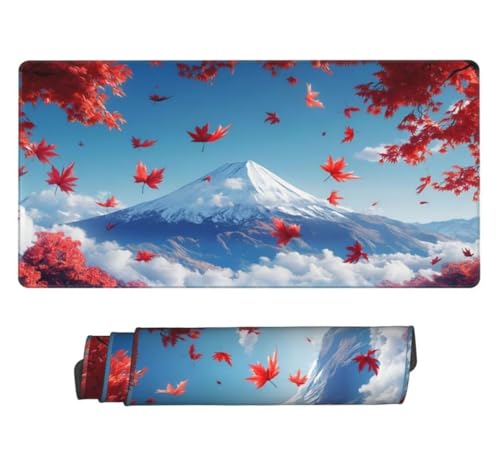 Mauspad XXL 1000x500mm, Fuji Mousepad XXL Mauspad Gaming Herabgefallene Blätter Mouse Pad mit Genähten Kanten, Rutschfest Schreibtisch Unterlage Groß Desk Mat für Tastatur und Maus PC Zubehör -MP634 Bild 2