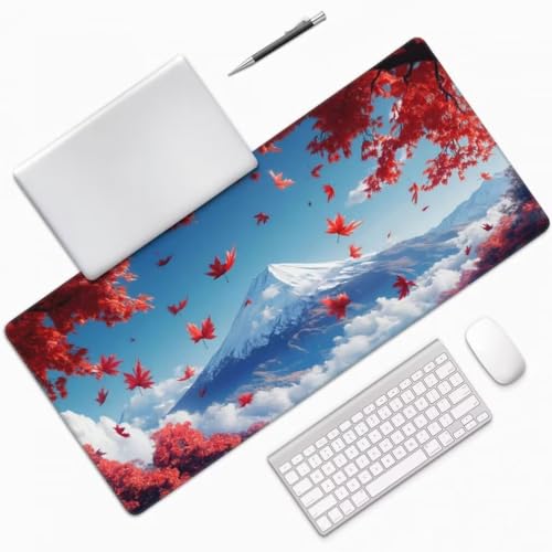 Mauspad XXL 1000x500mm, Fuji Mousepad XXL Mauspad Gaming Herabgefallene Blätter Mouse Pad mit Genähten Kanten, Rutschfest Schreibtisch Unterlage Groß Desk Mat für Tastatur und Maus PC Zubehör -MP634 Bild 3