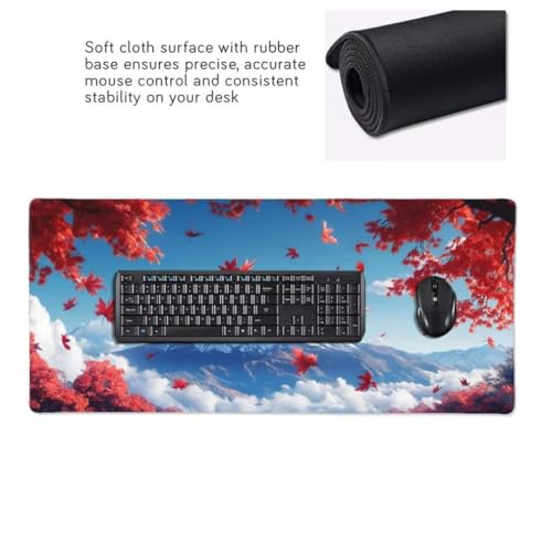 Mauspad XXL 1000x500mm, Fuji Mousepad XXL Mauspad Gaming Herabgefallene Blätter Mouse Pad mit Genähten Kanten, Rutschfest Schreibtisch Unterlage Groß Desk Mat für Tastatur und Maus PC Zubehör -MP634 Bild 4