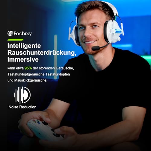 Fachixy FC400 Gaming Headset Wireless Für Xbox Series X|S|One, PC, PS5, PS4, Switch, 2.4GHz & Bluetooth 5.4 Headset Kabellos mit Mikrofon, Geringe Latenz Noise Cancelling, Faltbar, 50H Akkulaufzeit Bild 3