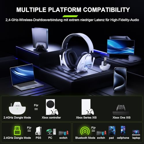 Fachixy FC400 Gaming Headset Wireless Für Xbox Series X|S|One, PC, PS5, PS4, Switch, 2.4GHz & Bluetooth 5.4 Headset Kabellos mit Mikrofon, Geringe Latenz Noise Cancelling, Faltbar, 50H Akkulaufzeit Bild 4