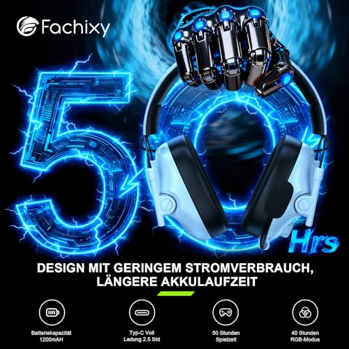 Fachixy FC400 Gaming Headset Wireless Für Xbox Series X|S|One, PC, PS5, PS4, Switch, 2.4GHz & Bluetooth 5.4 Headset Kabellos mit Mikrofon, Geringe Latenz Noise Cancelling, Faltbar, 50H Akkulaufzeit Bild 5