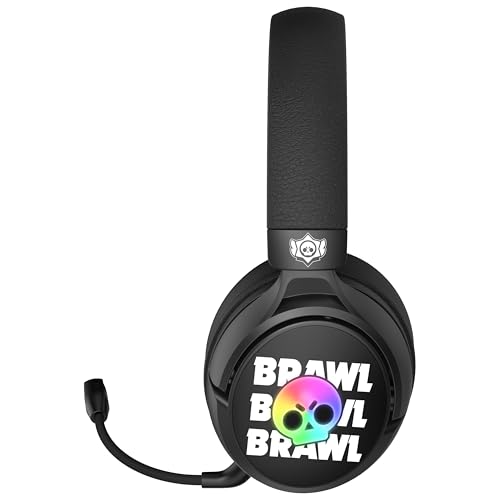 SUBSONIC - Brawl Stars Gaming-Headset, Kabellos, mit LED-Beleuchtung, Abnehmbarem Mikrofon, 40mm Treiber, RGB-Totenkopf-Design, Schwarz und Rot, für PC, Tablet, Smartphone Bild 3