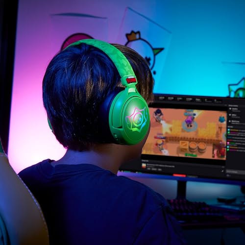 SUBSONIC Brawl Stars Gaming-Headset, Kabellos, RGB-LED-Beleuchtung, Abnehmbares Mikrofon, 40mm Treiber, Stereo/7.1, Schwarz und Rot, für Konsolen, PC, Tablet, Smartphone Bild 6