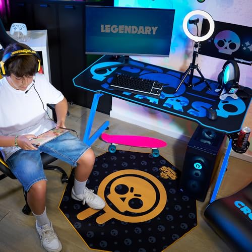 SUBSONIC Gaming-Schreibtisch mit Brawl Stars XXL-Mauspad, Carbon-Finish, 120x60cm Tischplatte, Schwarz-Rot, Getränkehalter, Headset-Halter, Kabelmanagement Bild 2