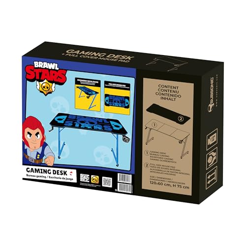SUBSONIC Gaming-Schreibtisch mit Brawl Stars XXL-Mauspad, Carbon-Finish, 120x60cm Tischplatte, Schwarz-Rot, Getränkehalter, Headset-Halter, Kabelmanagement Bild 5