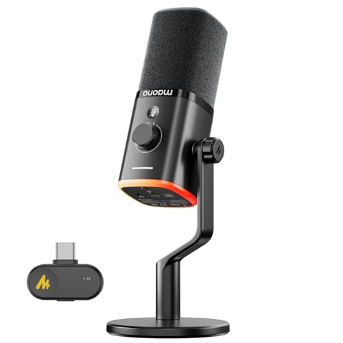 MAONO PD100W Kabelloses Gaming Mikrofon, 2.4GHz Wireless & USB Dynamisches PC Mikrofon mit ENC Rauschunterdrückung & Software für Streaming, Recording, Podcast für Computer, PS4/5, Smartphone, Schwarz Bild 1