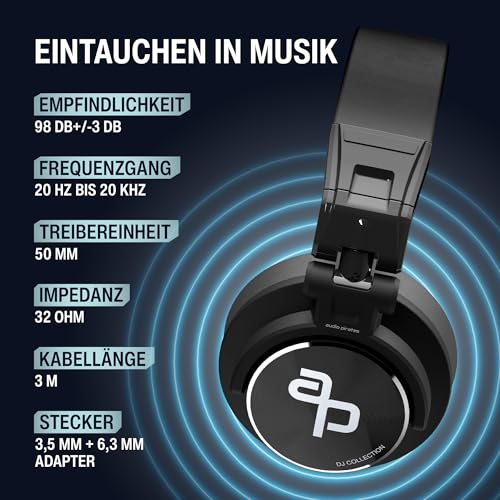 audio pirates - John DJ - Over-Ear Kopfhörer – Kopfhörer Klinkenstecker mit Case, DJ-Sound, 3m Kabel & 6,3 mm Adapter – PC-Kopfhörer, DJ-Kopfhörer – Klinkenstecker (1) Bild 2