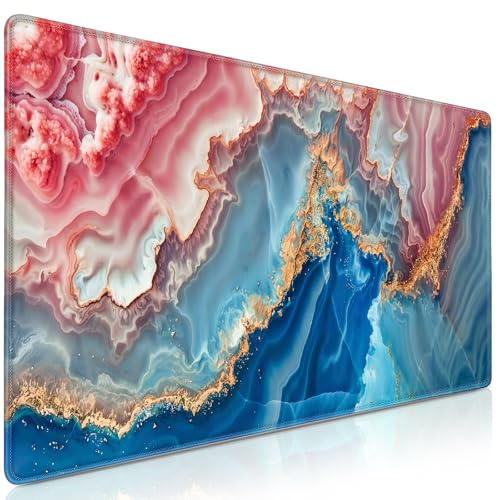 Abetcabe Mauspad XXL, Mousepad 900 x 400mm, Marmor Mauspad Gaming groß schreibtischunterlage Vernähte Kanten WassXerdicht Anti-Rutsch für PC, Laptop, Maus und Tastatur Bild 1