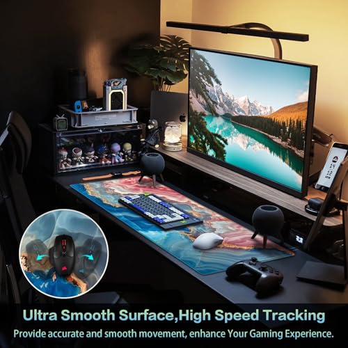 Abetcabe Mauspad XXL, Mousepad 900 x 400mm, Marmor Mauspad Gaming groß schreibtischunterlage Vernähte Kanten WassXerdicht Anti-Rutsch für PC, Laptop, Maus und Tastatur Bild 3