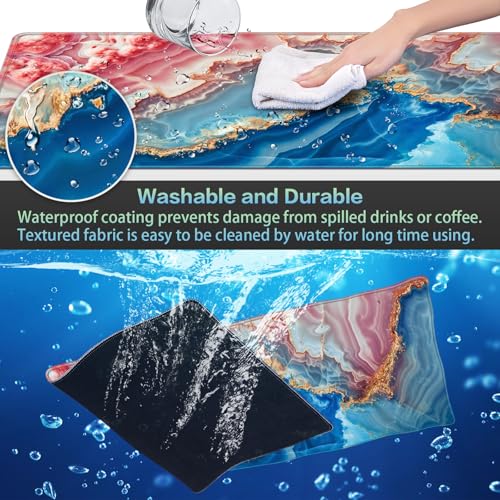 Abetcabe Mauspad XXL, Mousepad 900 x 400mm, Marmor Mauspad Gaming groß schreibtischunterlage Vernähte Kanten WassXerdicht Anti-Rutsch für PC, Laptop, Maus und Tastatur Bild 5