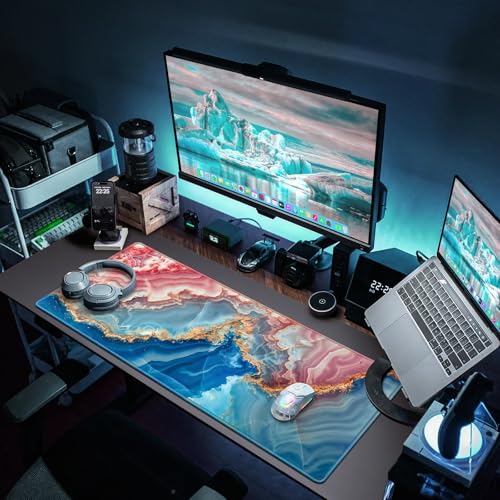 Abetcabe Mauspad XXL, Mousepad 900 x 400mm, Marmor Mauspad Gaming groß schreibtischunterlage Vernähte Kanten WassXerdicht Anti-Rutsch für PC, Laptop, Maus und Tastatur Bild 7