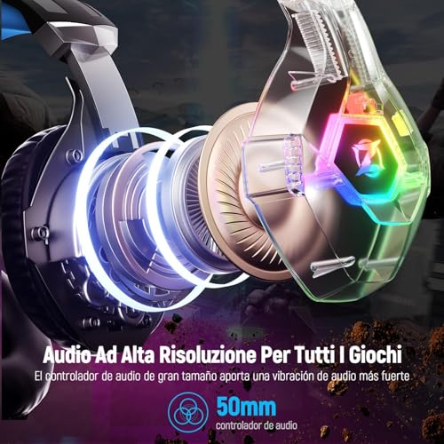 Ozeino Gaming-Headset mit drehbarem Mikrofon, RGB-Licht, Premium Stereo, Ohrenschützer, leicht, bequem, für PS4, PS5, Xbox PC, Switch, Tablet, Laptop Bild 2