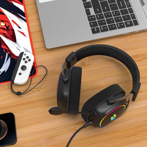 Redragon H510 AK RGB Gaming-Headset mit Kabel - 7.1 Surround Sound 53mm Audio-Treiber Memory Foam-Ohrpolstern austauschbarem Gehäuse Multi-Plattform Kopfhörer USB-betrieben für PC/PS4/NS Bild 6