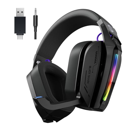 Black Shark Wireless Gaming Headset, Bluetooth 6.0 Gaming Kopfhörer Kabellos mit USB- und Typ-C-Anschluss, 7.1 Surround Sound für PC, PS5, PS4, Mikrofon mit Geräuschunterdrückung, Goblin X8 (Schwarz) Bild 1