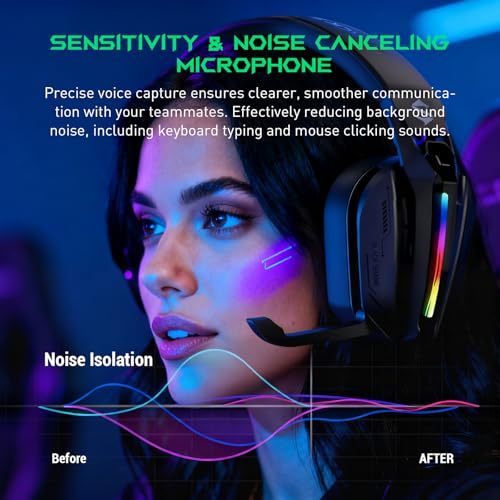Black Shark Wireless Gaming Headset, Bluetooth 6.0 Gaming Kopfhörer Kabellos mit USB- und Typ-C-Anschluss, 7.1 Surround Sound für PC, PS5, PS4, Mikrofon mit Geräuschunterdrückung, Goblin X8 (Schwarz) Bild 6