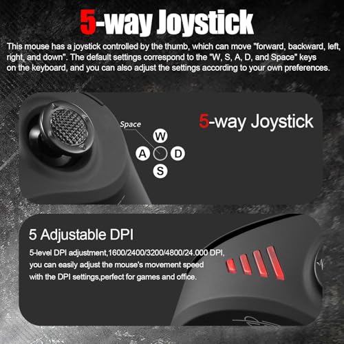 zelotes Kabellose Bluetooth Maus mit Joystick,24.000 DPI,11 Programmierbare Tasten, RGB,USB Optische Gaming Maus Kabellos,Vertikale Ergonomische Funkmaus für Laptop,PC,Tablets,Schwarz Bild 3