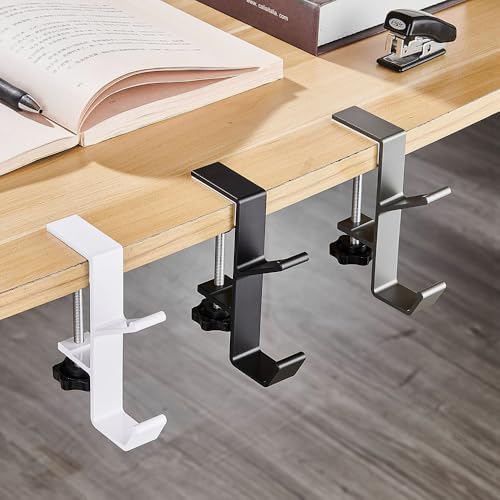 Kopfhörerständer, Schreibtischkanten-Aufhängehaken, mit verstellbarer Armklemme, Geldbörsenhalter, für Gaming-Headset, Büro, Tassen und Kopfhörer (Doppelhaken, grau) Bild 1