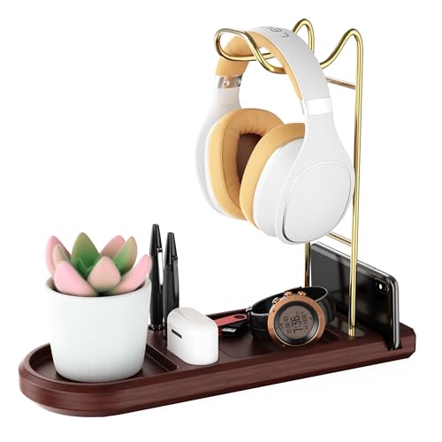 Kopfhörerständer aus Holz für Schreibtisch, Headset-Halter mit Aufbewahrungsbasis, Game-Controller und Headset-Ständer für Airpod Max und mehr, Desktop-Kopfhörer-Aufhänger für Gaming, Büro Bild 1