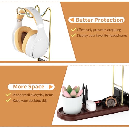 Kopfhörerständer aus Holz für Schreibtisch, Headset-Halter mit Aufbewahrungsbasis, Game-Controller und Headset-Ständer für Airpod Max und mehr, Desktop-Kopfhörer-Aufhänger für Gaming, Büro Bild 4