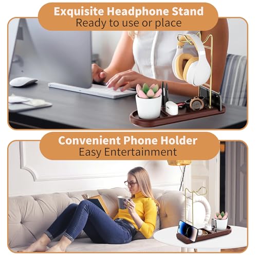 Kopfhörerständer aus Holz für Schreibtisch, Headset-Halter mit Aufbewahrungsbasis, Game-Controller und Headset-Ständer für Airpod Max und mehr, Desktop-Kopfhörer-Aufhänger für Gaming, Büro Bild 6
