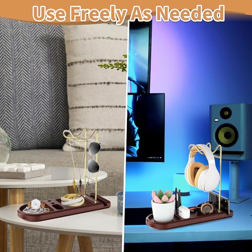 Kopfhörerständer aus Holz für Schreibtisch, Headset-Halter mit Aufbewahrungsbasis, Game-Controller und Headset-Ständer für Airpod Max und mehr, Desktop-Kopfhörer-Aufhänger für Gaming, Büro Bild 7