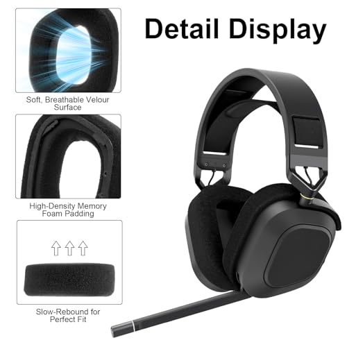 Corsair HS80 RGB Ersatz-Ohrpolster, Corsair Ersatz-Ohrpolster für Corsai HS80 RGB Wireless Kopfhörer HS8O RGBs Dickere Ersatz-Ohrpolste Hochdichter Geräuschunterdrückungsschaum zusätzliche Dicke Bild 3
