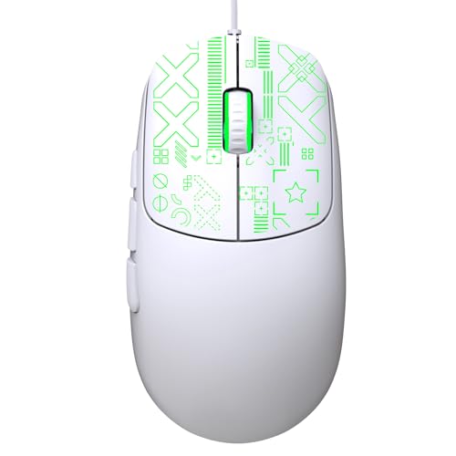 Denash Kabelgebundene Gaming-Maus, RGB-Maus mit 4 Einstellbaren Geschwindigkeiten, Mehrfarbige LED-Leuchten, Passt Unter die Handfläche, kein Treiber Erforderlich, USB 2.0, 3600 (White) Bild 1