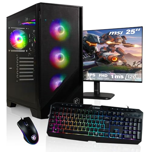 HYPER BYTE - Gaming PC - Komplett Set mit AMD Ryzen 7 5700G | 4,6 GHz | Vega 8 | 16GB DDR4 RAM | 1TB SSD | Wasserkühlung | 25 Zoll Monitor | Maus & Tastatur | WLAN | Win11 Pro | All in One Desktop Bild 1