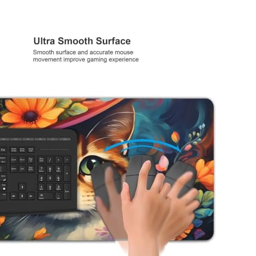 Mauspad XXL 1000x500mm, Katze Mousepad XXL Mauspad Gaming Blumen Mouse Pad mit Genähten Kanten, Rutschfest und Wasserabweisend Schreibtisch Unterlage Groß Desk Mat für Tastatur und Maus -MP686 Bild 4