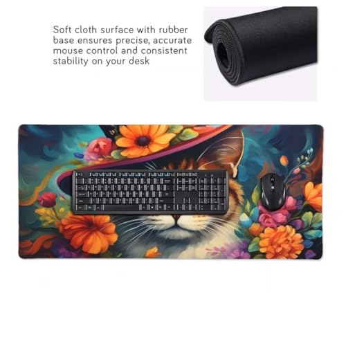 Mauspad XXL 1000x500mm, Katze Mousepad XXL Mauspad Gaming Blumen Mouse Pad mit Genähten Kanten, Rutschfest und Wasserabweisend Schreibtisch Unterlage Groß Desk Mat für Tastatur und Maus -MP686 Bild 5