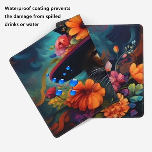 Mauspad XXL 1000x500mm, Katze Mousepad XXL Mauspad Gaming Blumen Mouse Pad mit Genähten Kanten, Rutschfest und Wasserabweisend Schreibtisch Unterlage Groß Desk Mat für Tastatur und Maus -MP686 Bild 6