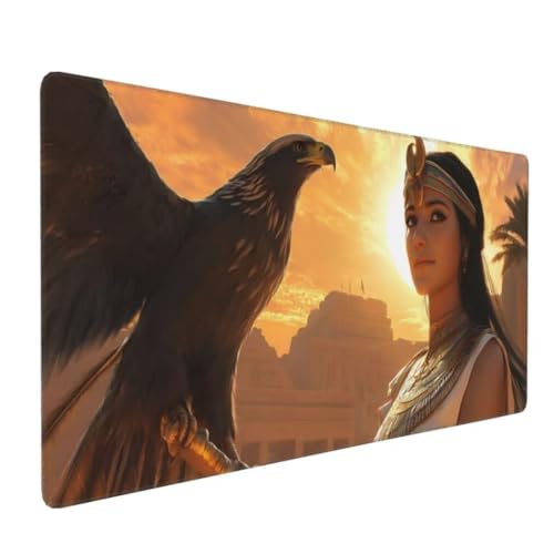 Gaming Mauspad XXL Ägyptische Königin, Großes Mousepad 1000 x 500 x 3 mm, Mouse Pad Groß, Schreibtischunterlage Adler Wasserdicht, Genähte Kanten Mauspads, rutschfeste Gummibasis Maus Pad -MP701 Bild 1