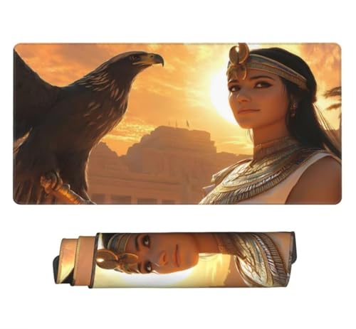Gaming Mauspad XXL Ägyptische Königin, Großes Mousepad 1000 x 500 x 3 mm, Mouse Pad Groß, Schreibtischunterlage Adler Wasserdicht, Genähte Kanten Mauspads, rutschfeste Gummibasis Maus Pad -MP701 Bild 2