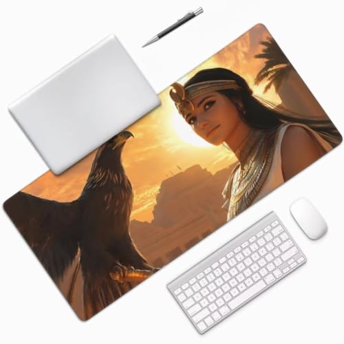 Gaming Mauspad XXL Ägyptische Königin, Großes Mousepad 1000 x 500 x 3 mm, Mouse Pad Groß, Schreibtischunterlage Adler Wasserdicht, Genähte Kanten Mauspads, rutschfeste Gummibasis Maus Pad -MP701 Bild 3