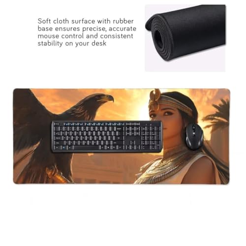 Gaming Mauspad XXL Ägyptische Königin, Großes Mousepad 1000 x 500 x 3 mm, Mouse Pad Groß, Schreibtischunterlage Adler Wasserdicht, Genähte Kanten Mauspads, rutschfeste Gummibasis Maus Pad -MP701 Bild 6