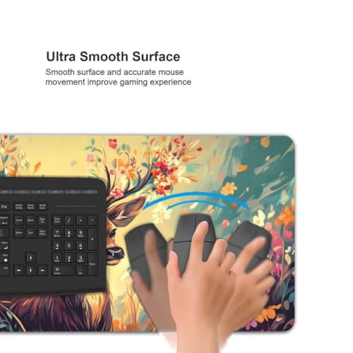 Mauspad XXL 1000x500mm, Hirsch Mousepad XXL Mauspad Gaming Blumenmuster Mouse Pad mit Genähten Kanten, Rutschfest und Wasserabweisend Schreibtisch Unterlage Groß Desk Mat für Tastatur und Maus -MP700 Bild 5