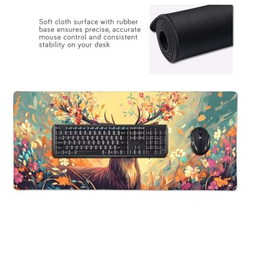 Mauspad XXL 1000x500mm, Hirsch Mousepad XXL Mauspad Gaming Blumenmuster Mouse Pad mit Genähten Kanten, Rutschfest und Wasserabweisend Schreibtisch Unterlage Groß Desk Mat für Tastatur und Maus -MP700 Bild 6