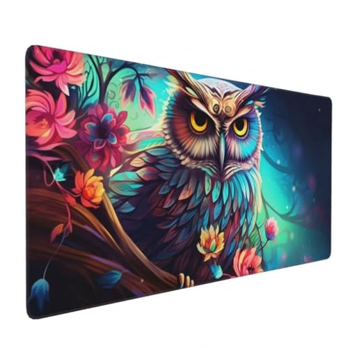 Mauspad XXL 1000x500mm, Eule Mousepad XXL Mauspad Gaming Blumen Mouse Pad mit Genähten Kanten, Rutschfest und Wasserabweisend Schreibtisch Unterlage Groß Desk Mat für Tastatur und Maus -MP696 Bild 1