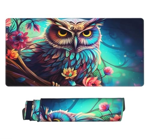 Mauspad XXL 1000x500mm, Eule Mousepad XXL Mauspad Gaming Blumen Mouse Pad mit Genähten Kanten, Rutschfest und Wasserabweisend Schreibtisch Unterlage Groß Desk Mat für Tastatur und Maus -MP696 Bild 2