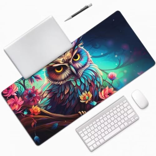 Mauspad XXL 1000x500mm, Eule Mousepad XXL Mauspad Gaming Blumen Mouse Pad mit Genähten Kanten, Rutschfest und Wasserabweisend Schreibtisch Unterlage Groß Desk Mat für Tastatur und Maus -MP696 Bild 3