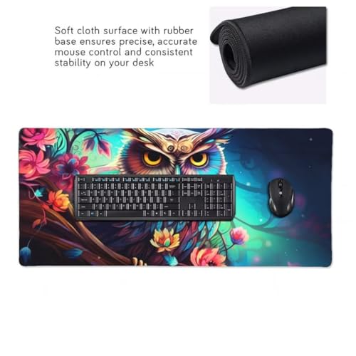 Mauspad XXL 1000x500mm, Eule Mousepad XXL Mauspad Gaming Blumen Mouse Pad mit Genähten Kanten, Rutschfest und Wasserabweisend Schreibtisch Unterlage Groß Desk Mat für Tastatur und Maus -MP696 Bild 5