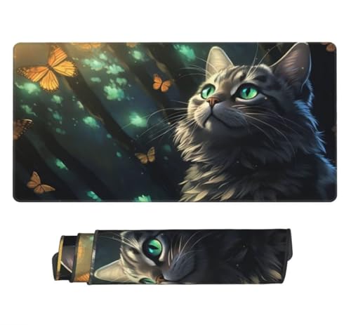 Mauspad XXL 1000x500mm, Katze Mousepad XXL Mauspad Gaming Schmetterling Mouse Pad mit Genähten Kanten, Rutschfest und Wasserabweisend Schreibtisch Unterlage Groß Desk Mat für Tastatur und Maus -MP710 Bild 1