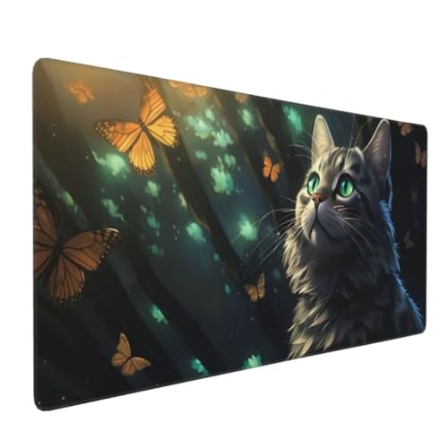 Mauspad XXL 1000x500mm, Katze Mousepad XXL Mauspad Gaming Schmetterling Mouse Pad mit Genähten Kanten, Rutschfest und Wasserabweisend Schreibtisch Unterlage Groß Desk Mat für Tastatur und Maus -MP710 Bild 2
