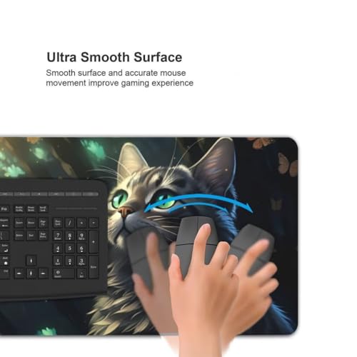 Mauspad XXL 1000x500mm, Katze Mousepad XXL Mauspad Gaming Schmetterling Mouse Pad mit Genähten Kanten, Rutschfest und Wasserabweisend Schreibtisch Unterlage Groß Desk Mat für Tastatur und Maus -MP710 Bild 5